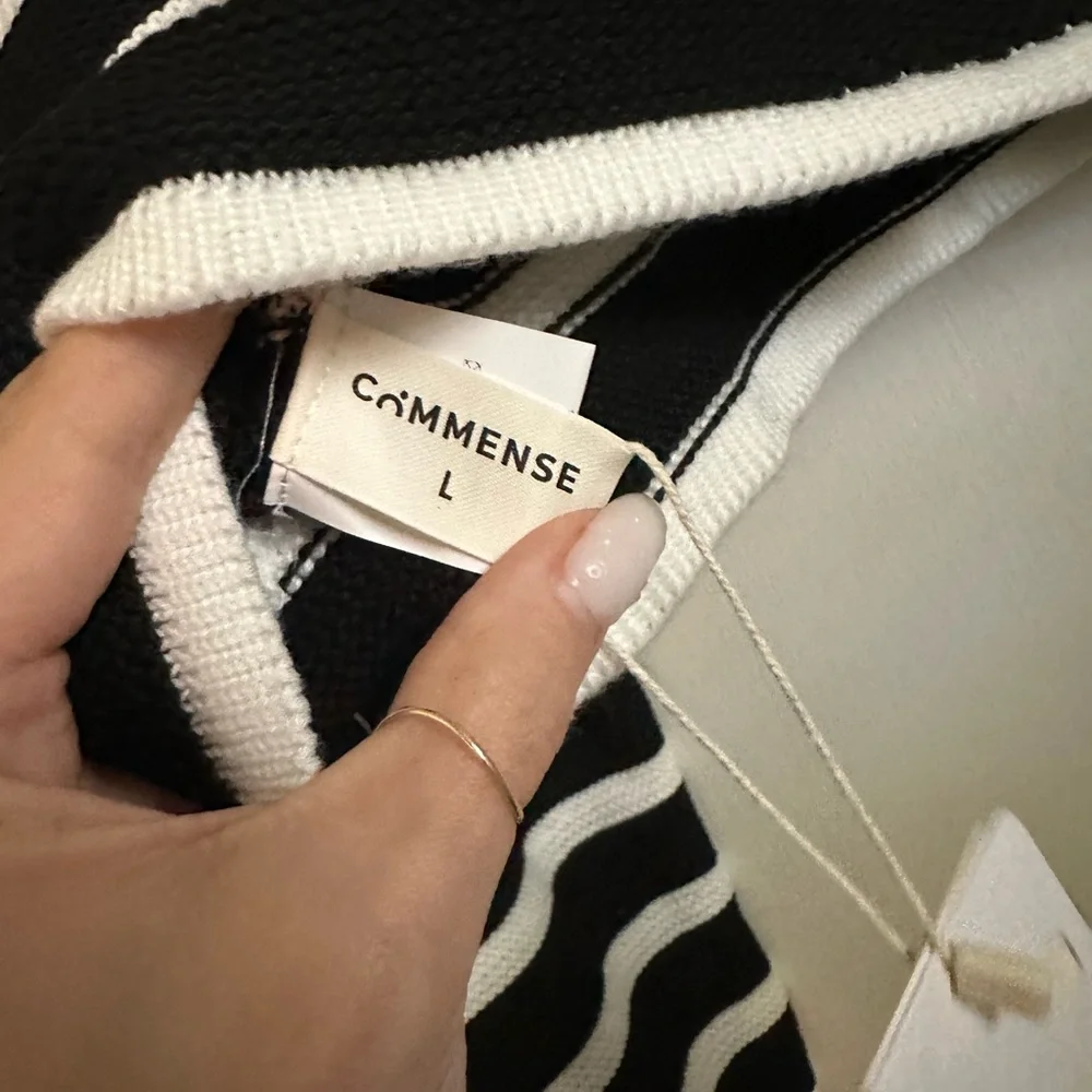 NWT Black and White Striped Cropped Cardigan Sz L - Picture 3 of 3